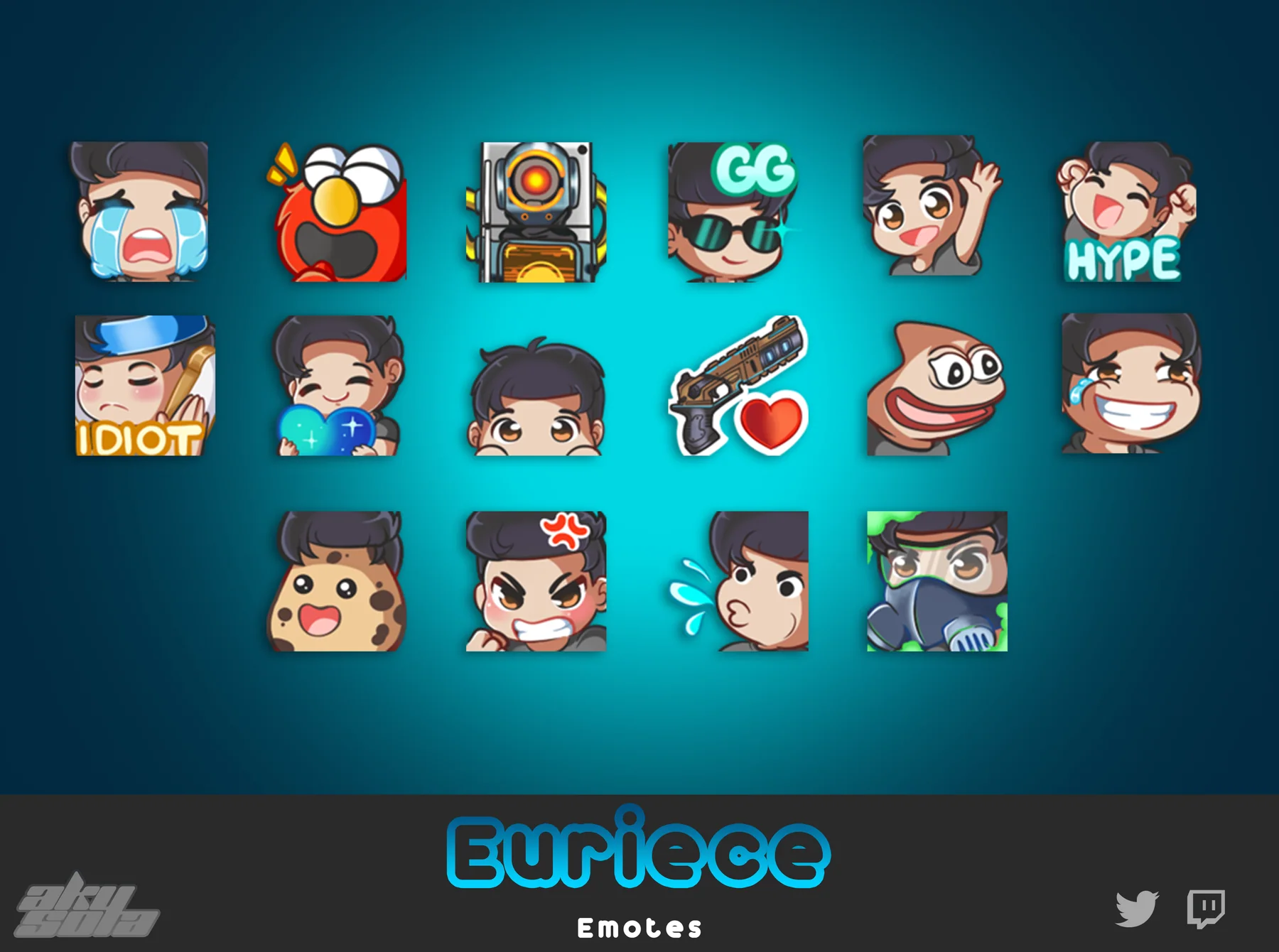 Euriece custom emote collection with character and gaming reactions