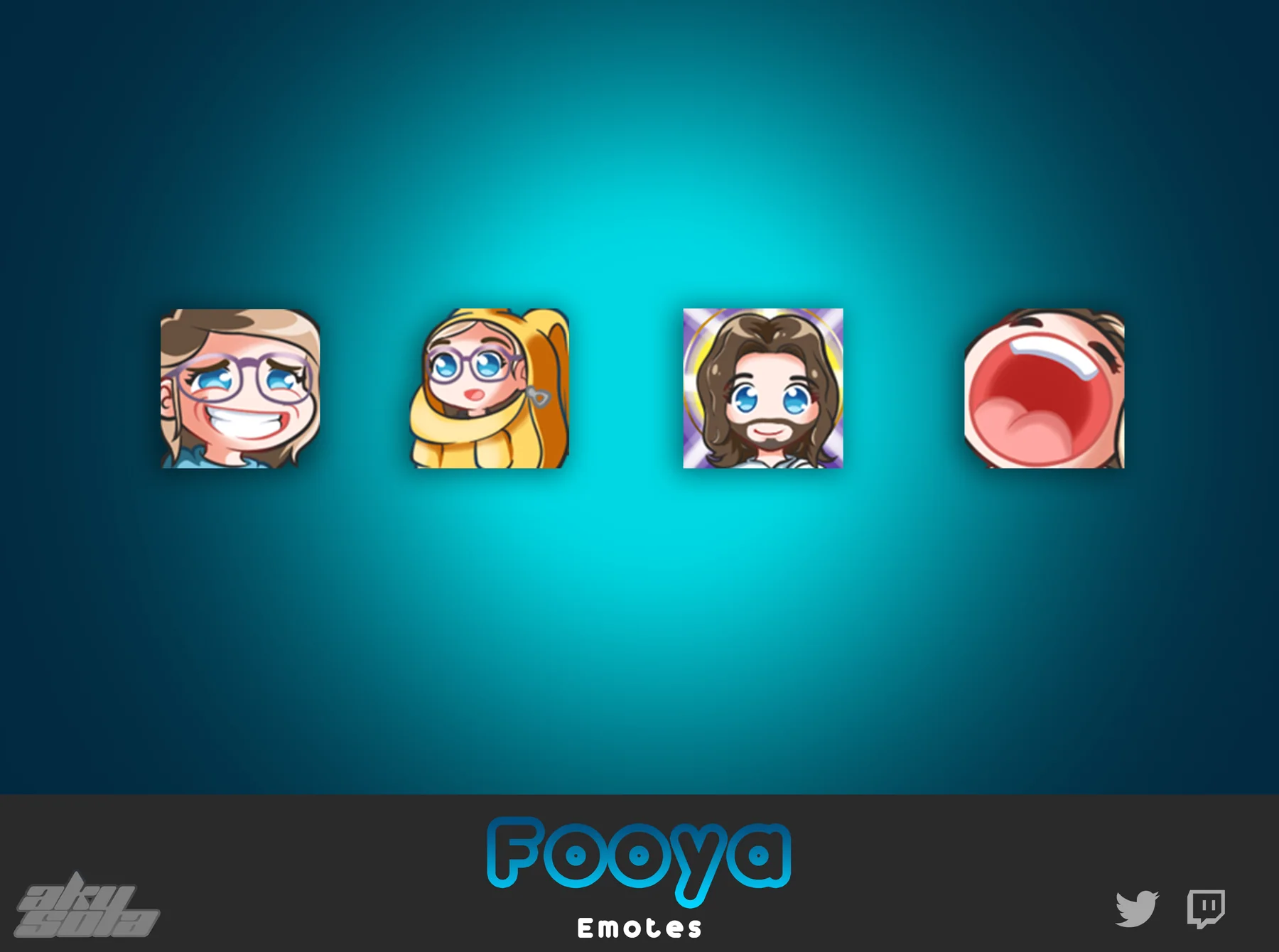 Fooya custom emote collection with four stylized creator reactions