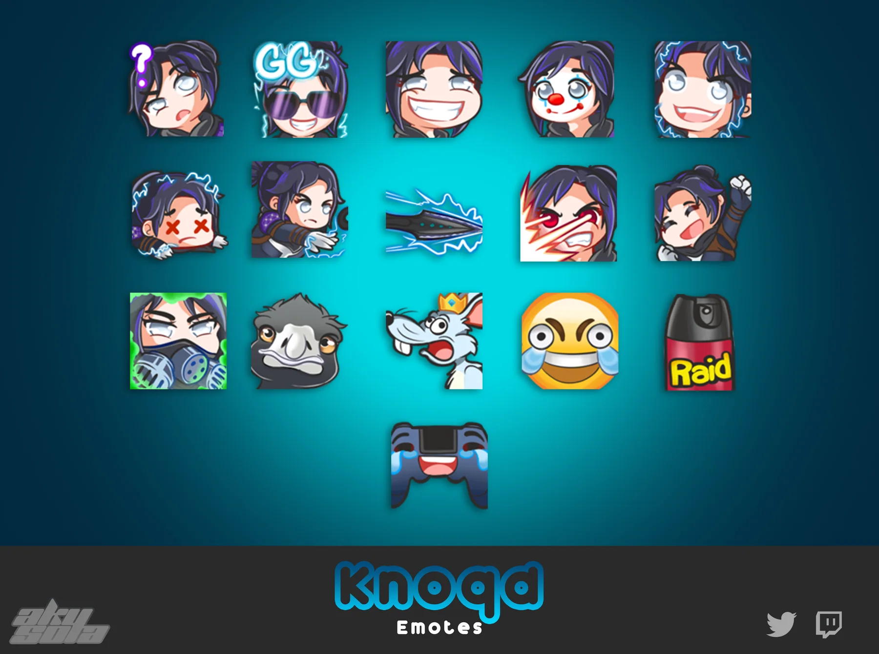 Knoqd custom emote collection with character, gaming, and community reactions