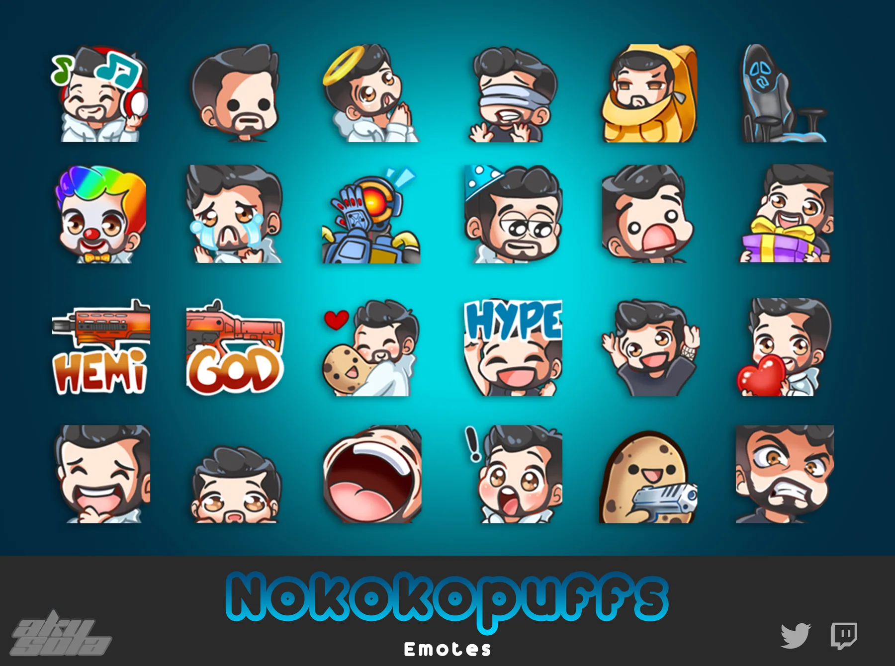 A selection of custom Nokokopuffs stream emotes