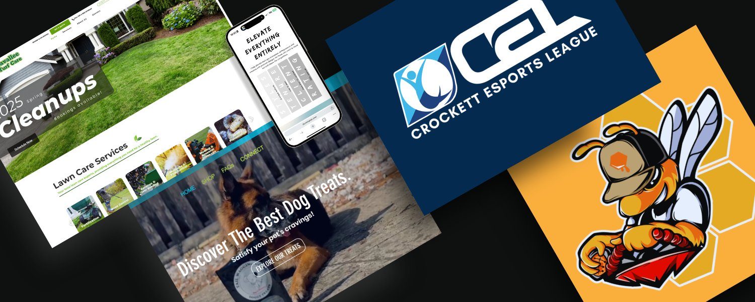 A montage of Dustin Kain design work across web, branding, and illustration projects.