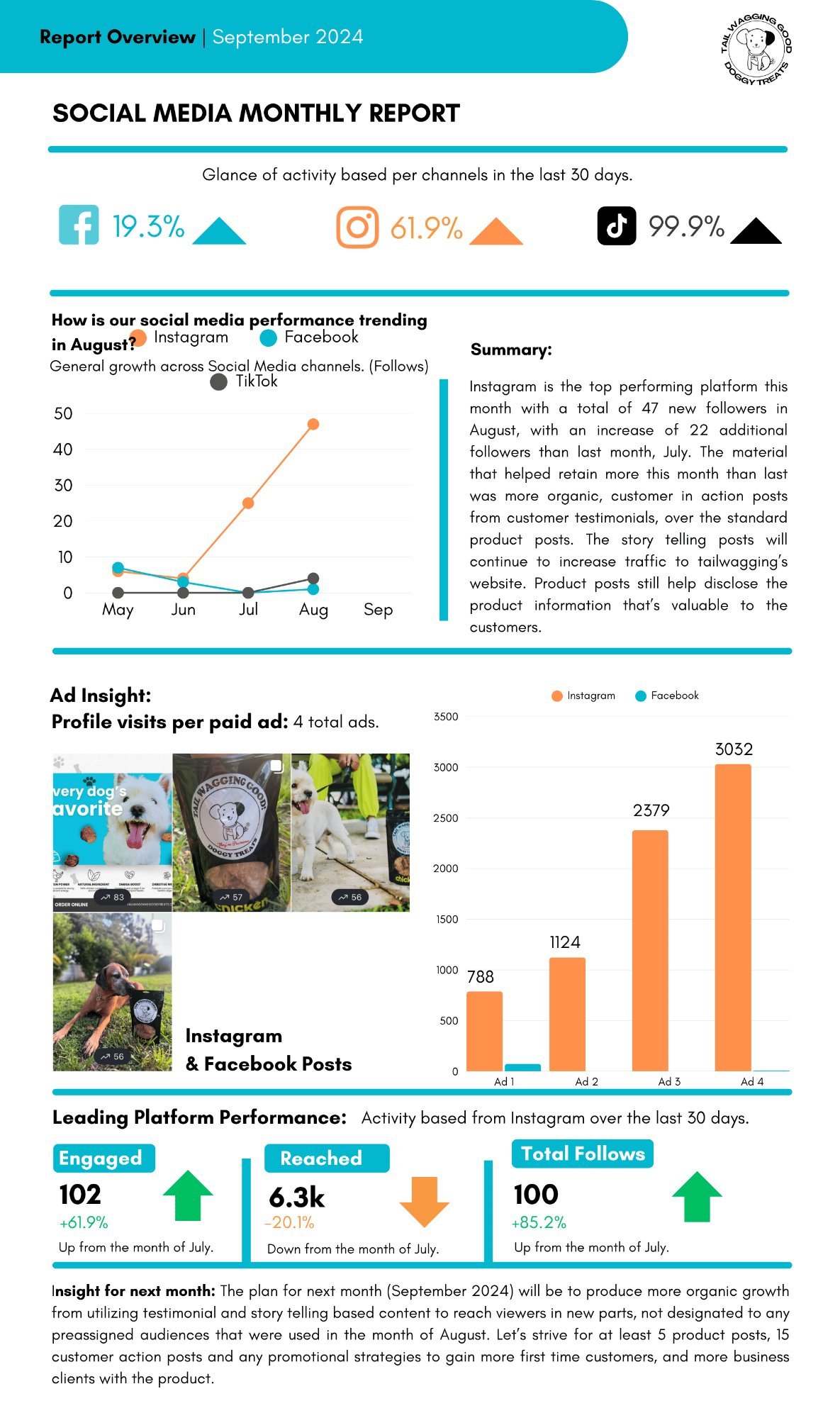 Tail Wagging Good Treats Social Media Monthly Report September 2024